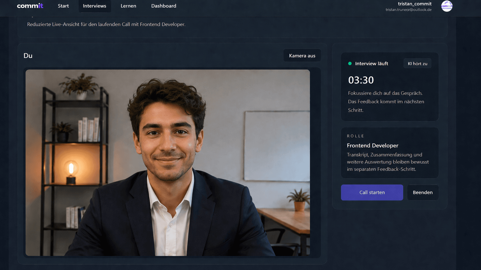 Live-Interview-Call mit Interviewfrage und Gesprächssteuerung